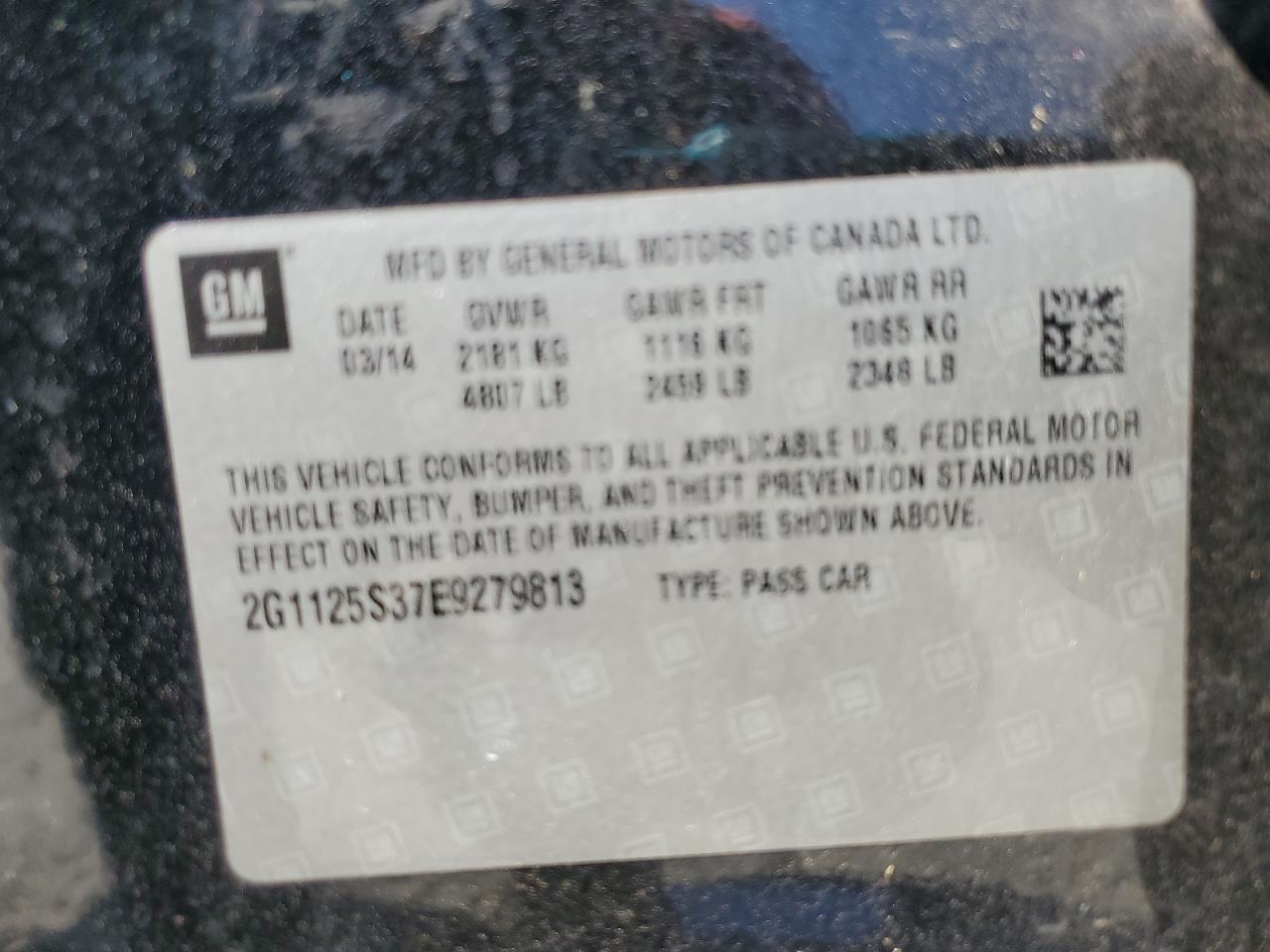2014 Chevrolet Impala Lt VIN: 2G1125S37E9279813 Lot: 80579835