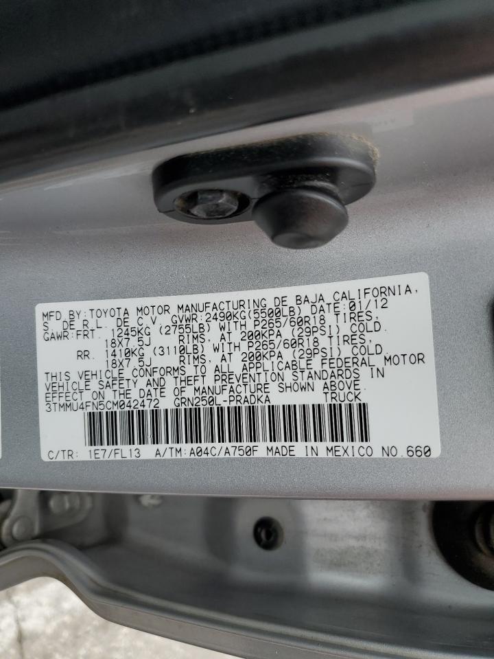 2012 Toyota Tacoma Double Cab Long Bed VIN: 3TMMU4FN5CM042472 Lot: 81765485