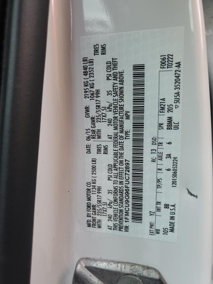 2015 Ford Escape Se VIN: 1FMCU9G96FUC72897 Lot: 81709245