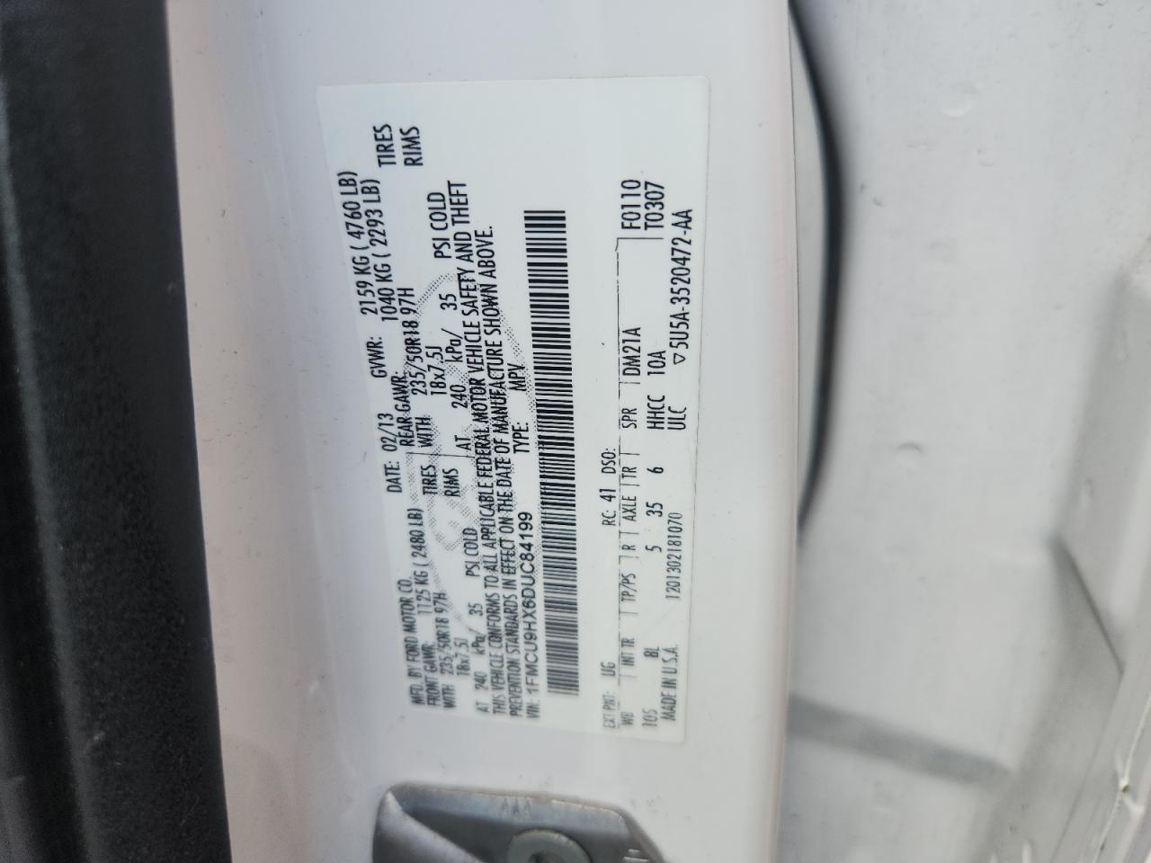 2013 Ford Escape Sel VIN: 1FMCU9HX6DUC84199 Lot: 81903145