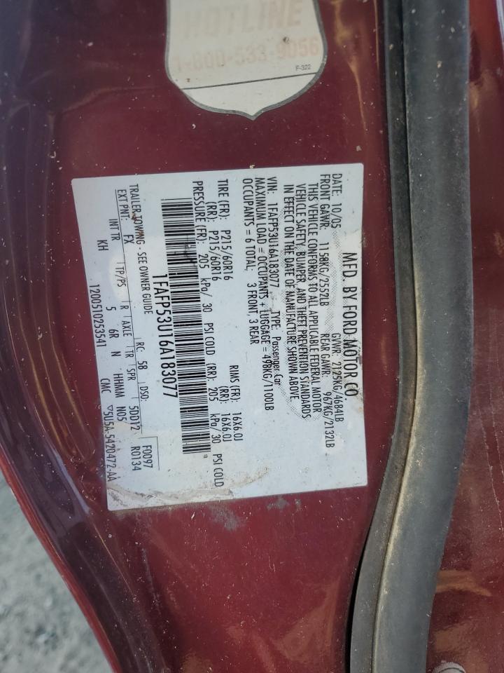 2006 Ford Taurus Se VIN: 1FAFP53U16A183077 Lot: 84172755