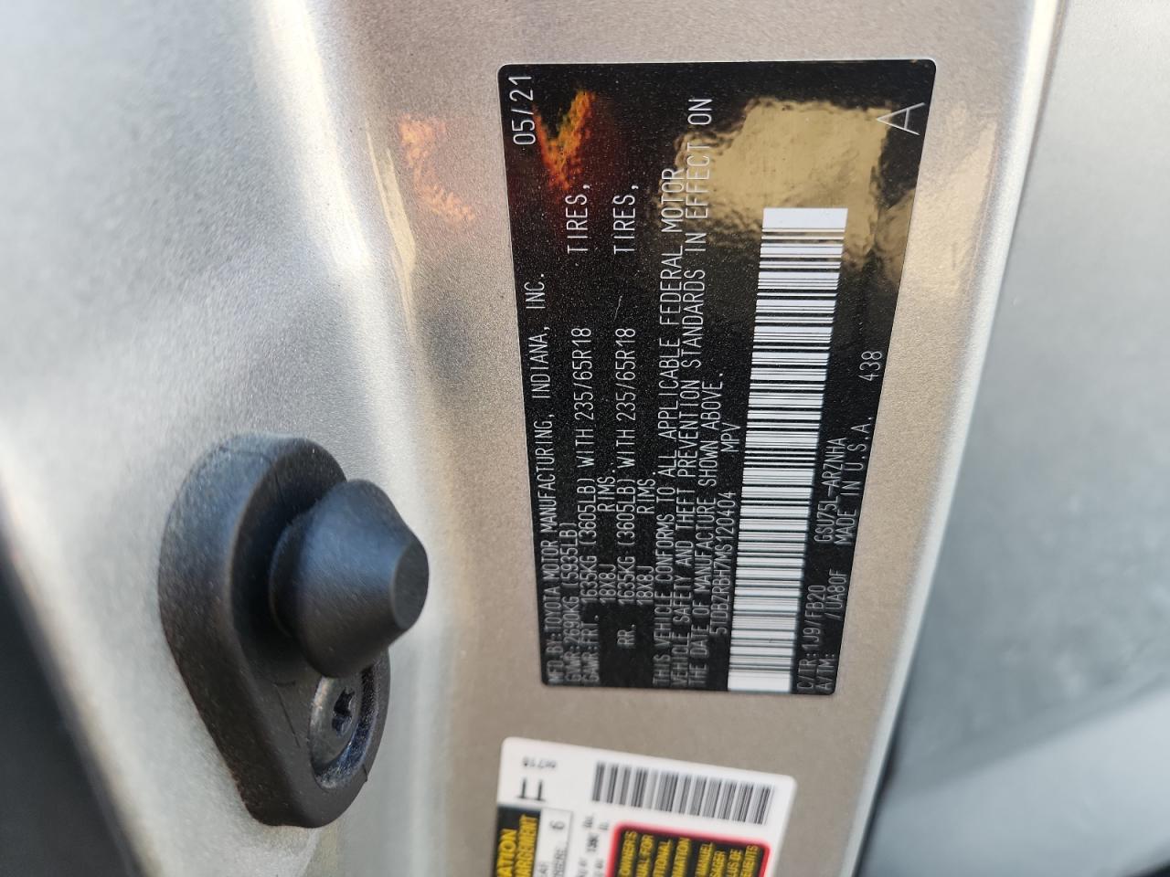 2021 Toyota Highlander L VIN: 5TDBZRBH7MS120404 Lot: 80251515