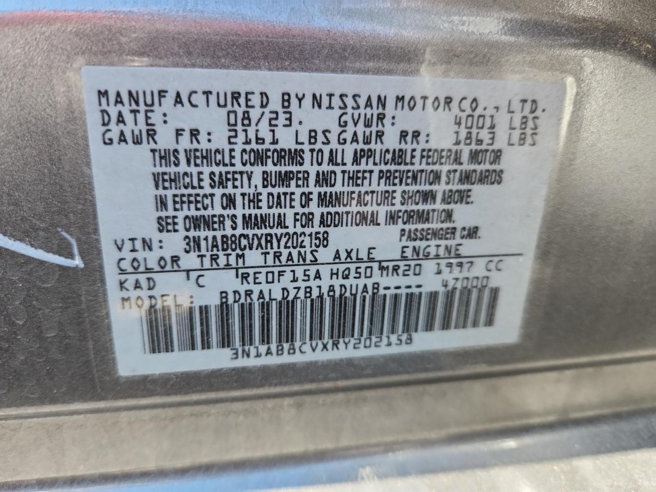 2024 Nissan Sentra Sv VIN: 3N1AB8CVXRY202158 Lot: 80573535