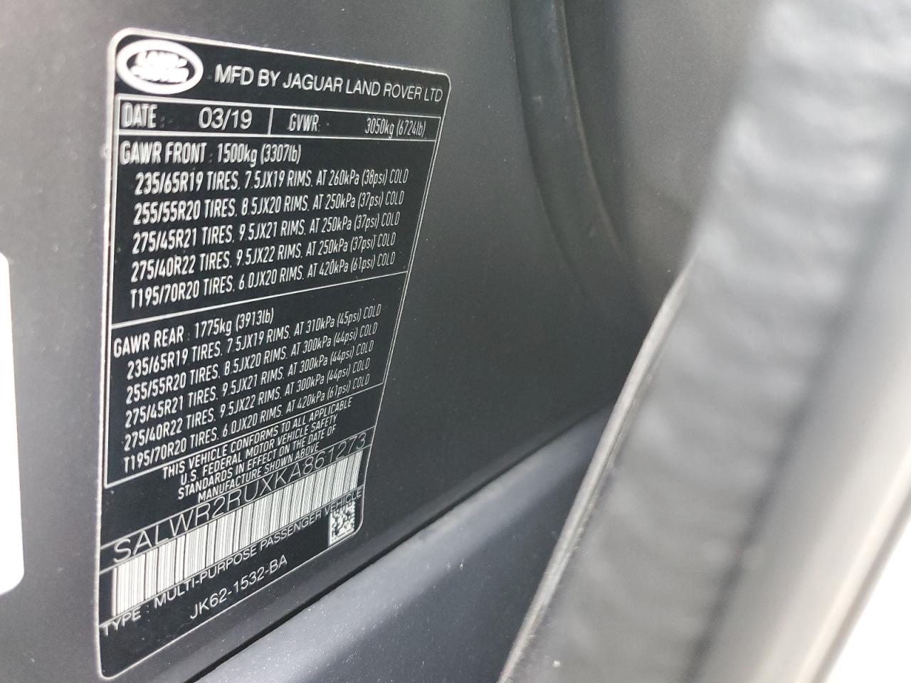 2019 Land Rover Range Rover Sport Hse VIN: SALWR2RUXKA861273 Lot: 71906995