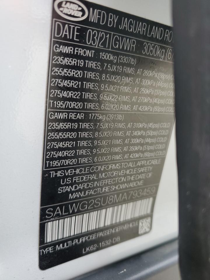 2021 Land Rover Range Rover Sport Se VIN: SALWG2SU8MA793459 Lot: 81061465