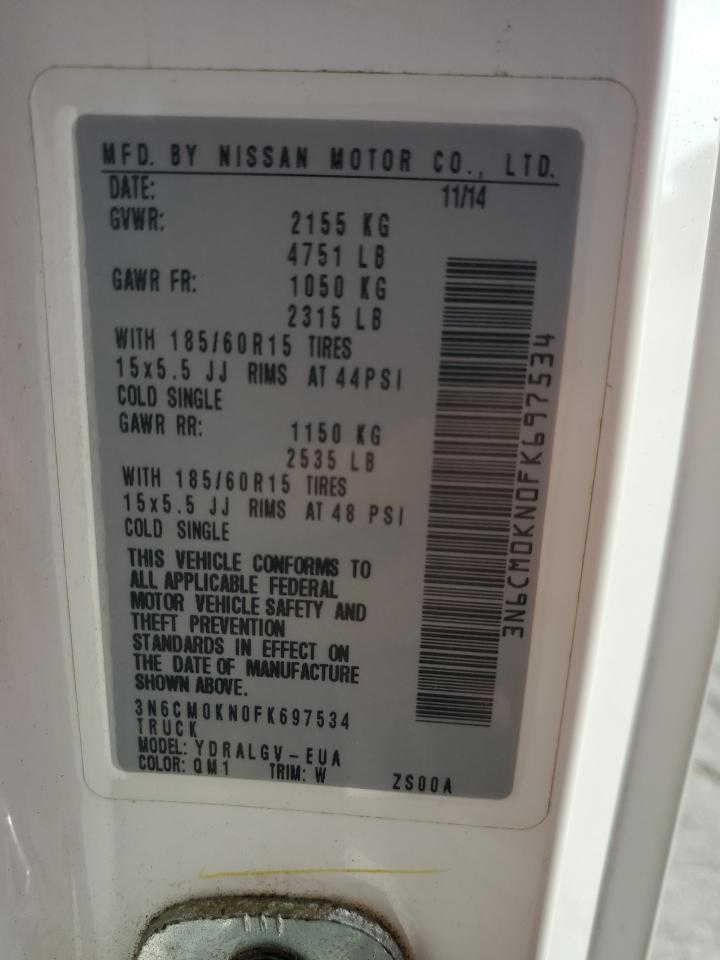 2015 Nissan Nv200 2.5S VIN: 3N6CM0KN0FK697534 Lot: 71711985