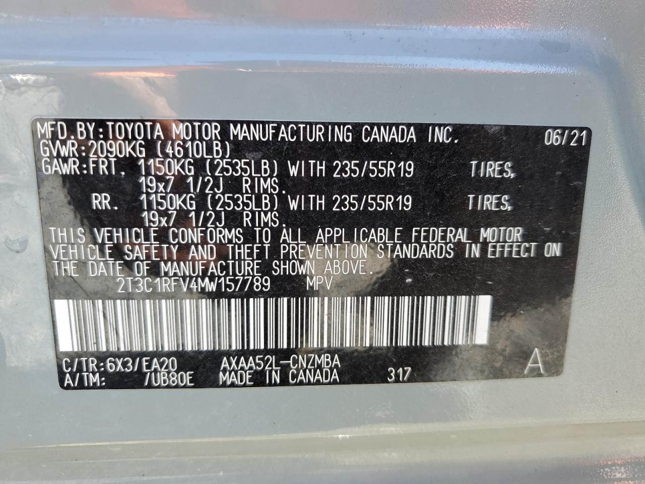 2021 Toyota Rav4 Xle Premium VIN: 2T3C1RFV4MW157789 Lot: 80396795