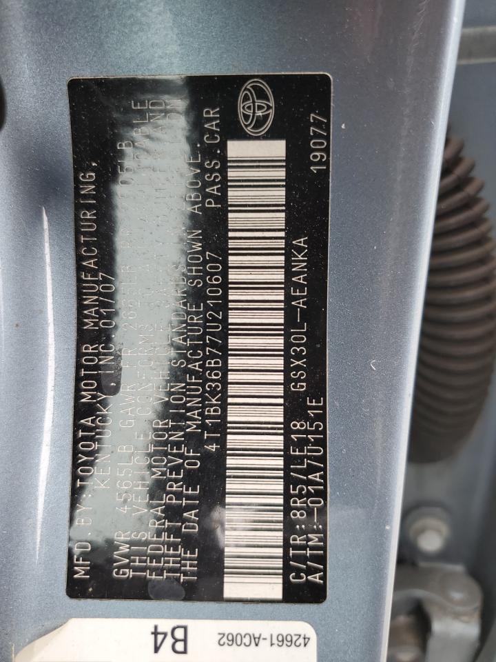 2007 Toyota Avalon Xl VIN: 4T1BK36B77U210607 Lot: 84353465