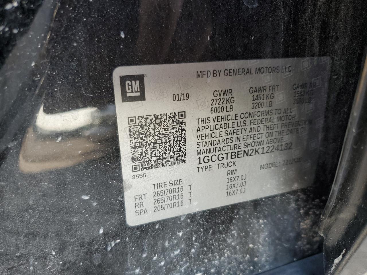 2019 Chevrolet Colorado VIN: 1GCGTBEN2K1224132 Lot: 80736355