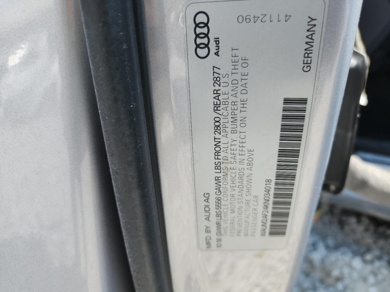2019 Audi A6 Prestige VIN: WAUM2AF24KN034018 Lot: 81462855