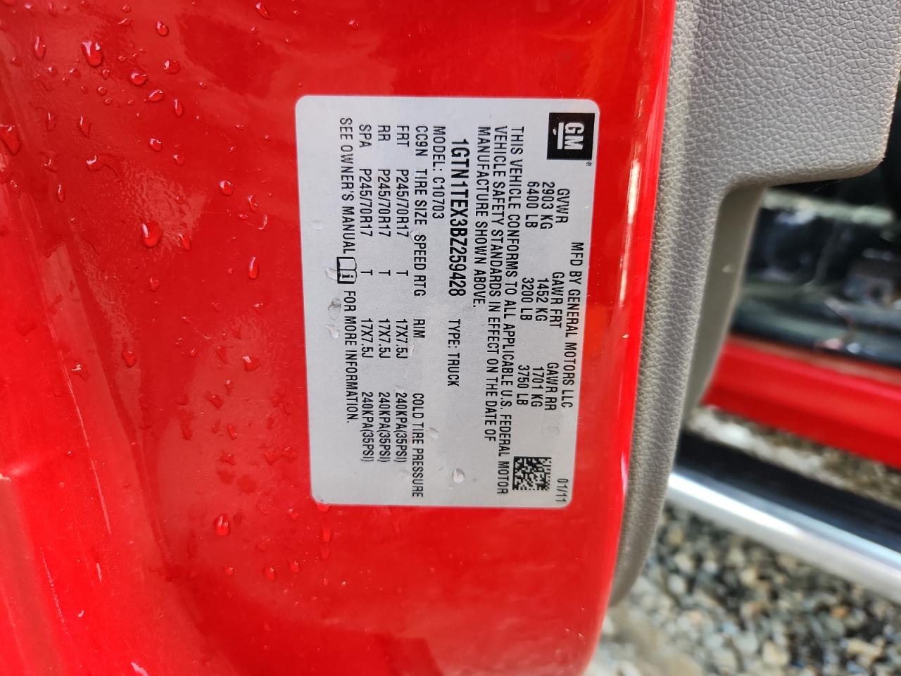 2011 GMC Sierra C1500 VIN: 1GTN1TEX3BZ259428 Lot: 83814575