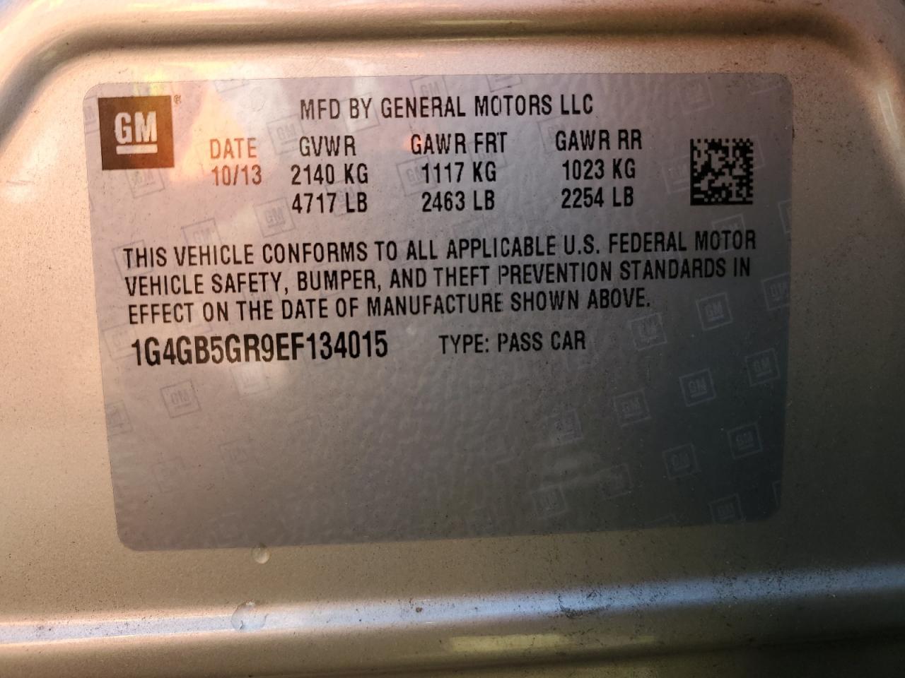 2014 Buick Lacrosse VIN: 1G4GB5GR9EF134015 Lot: 81203355