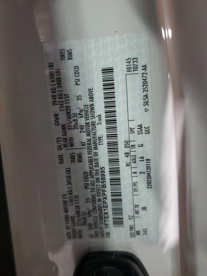 2023 Ford F150 Super Cab VIN: 1FTEX1EPXPFB58995 Lot: 83836175