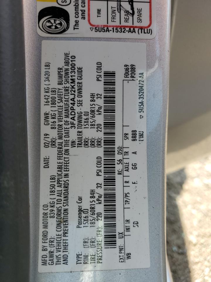 2019 Ford Fiesta S VIN: 3FADP4AJ2KM130010 Lot: 72019375