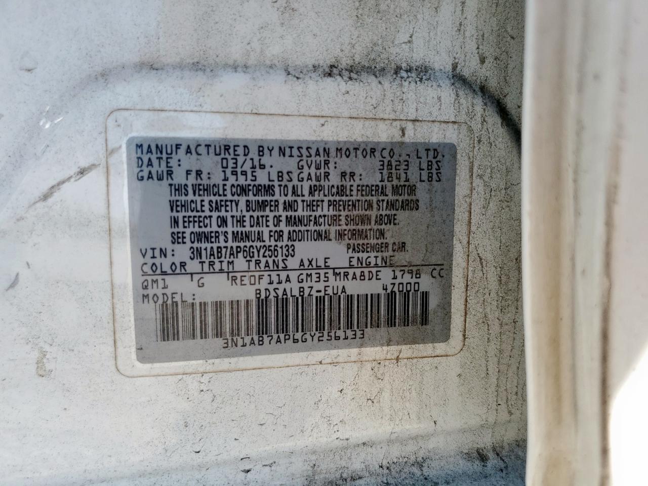 2016 Nissan Sentra S VIN: 3N1AB7AP6GY256133 Lot: 84782715