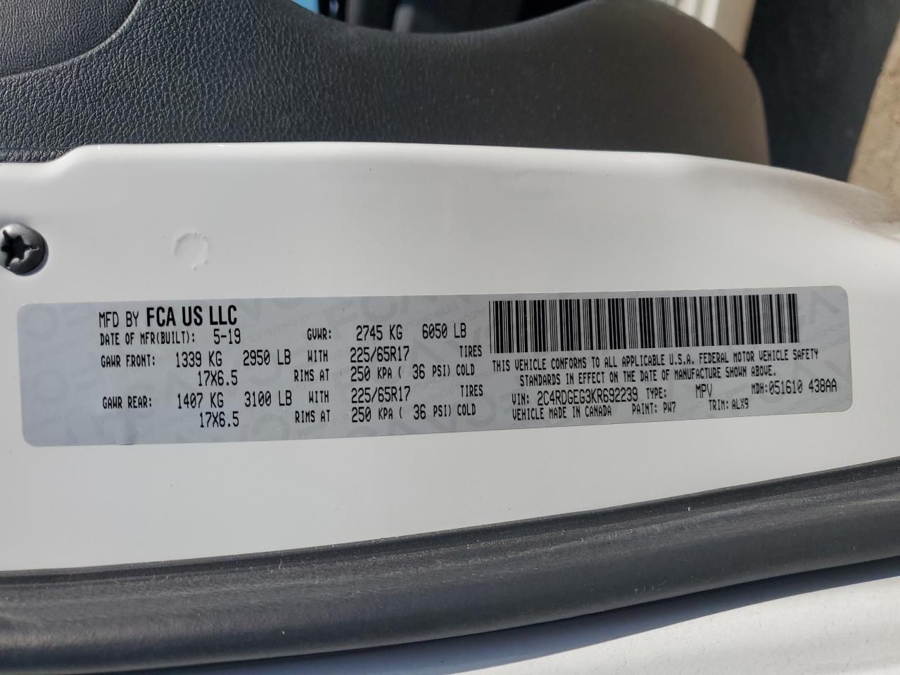 2019 Dodge Grand Caravan Gt VIN: 2C4RDGEG3KR692239 Lot: 72035975