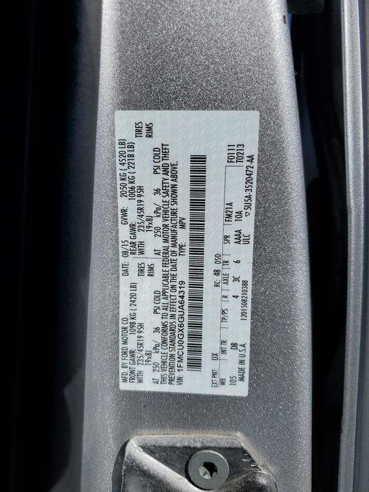 2016 Ford Escape Se VIN: 1FMCU0GX6GUA64319 Lot: 84231385