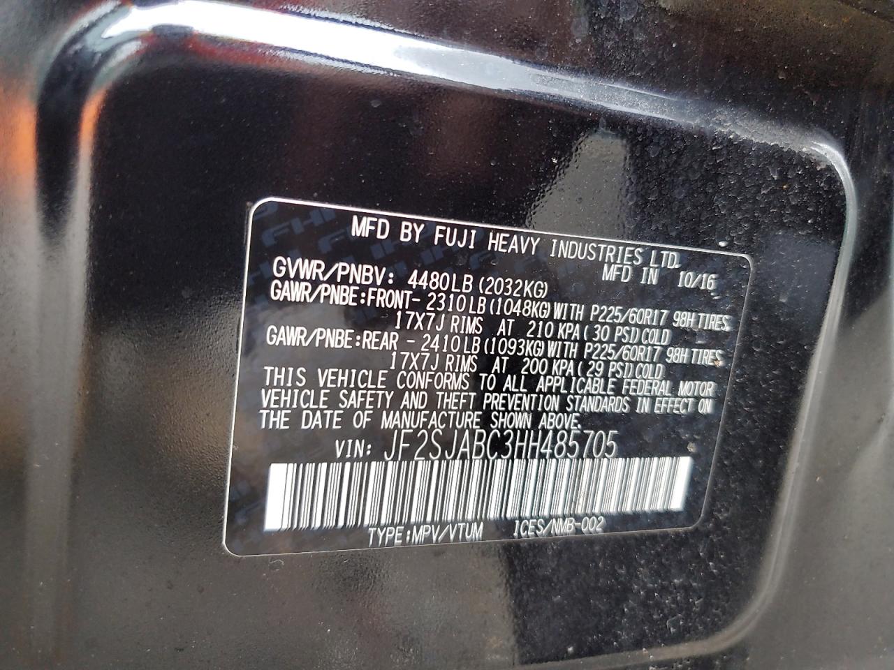 2017 Subaru Forester 2.5I VIN: JF2SJABC3HH485705 Lot: 81811005