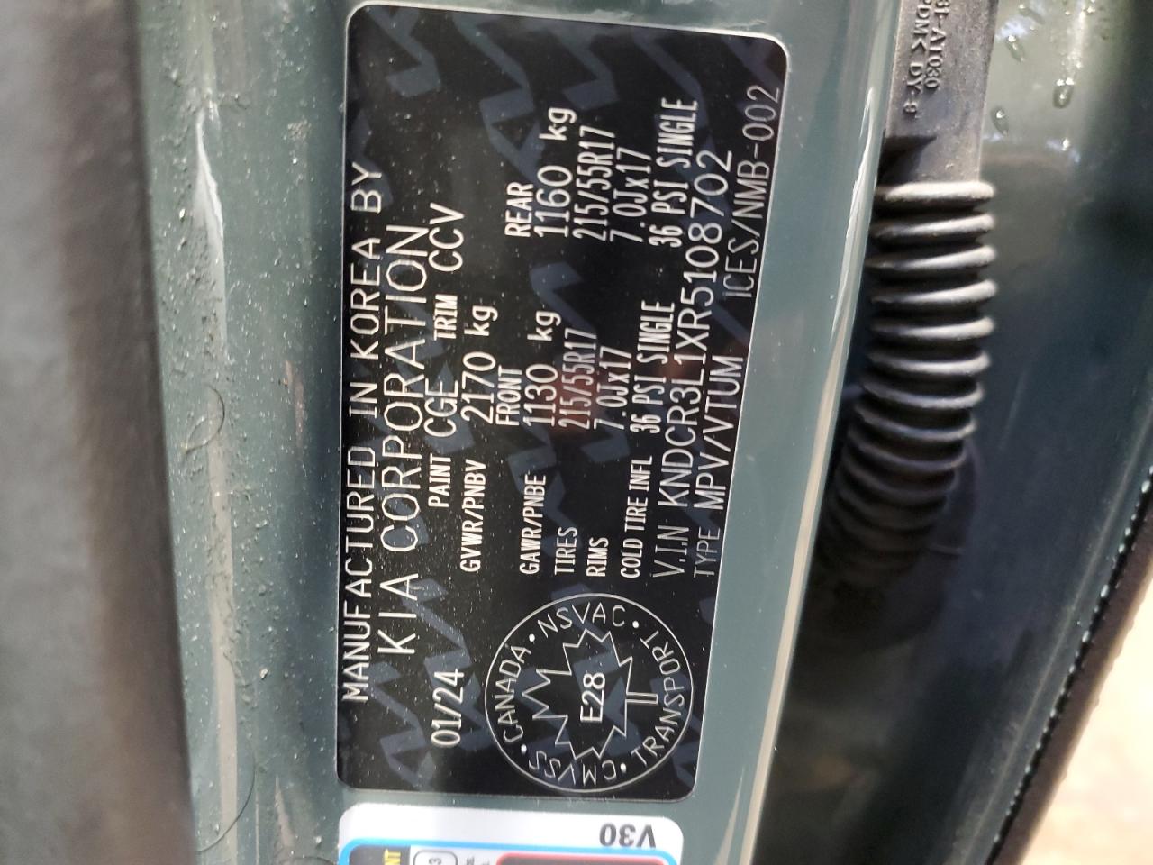 2024 Kia Niro Wind VIN: KNDCR3L1XR5108702 Lot: 72045405