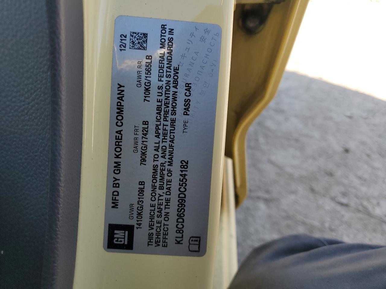 2013 Chevrolet Spark 1Lt VIN: KL8CD6S99DC554182 Lot: 81225415