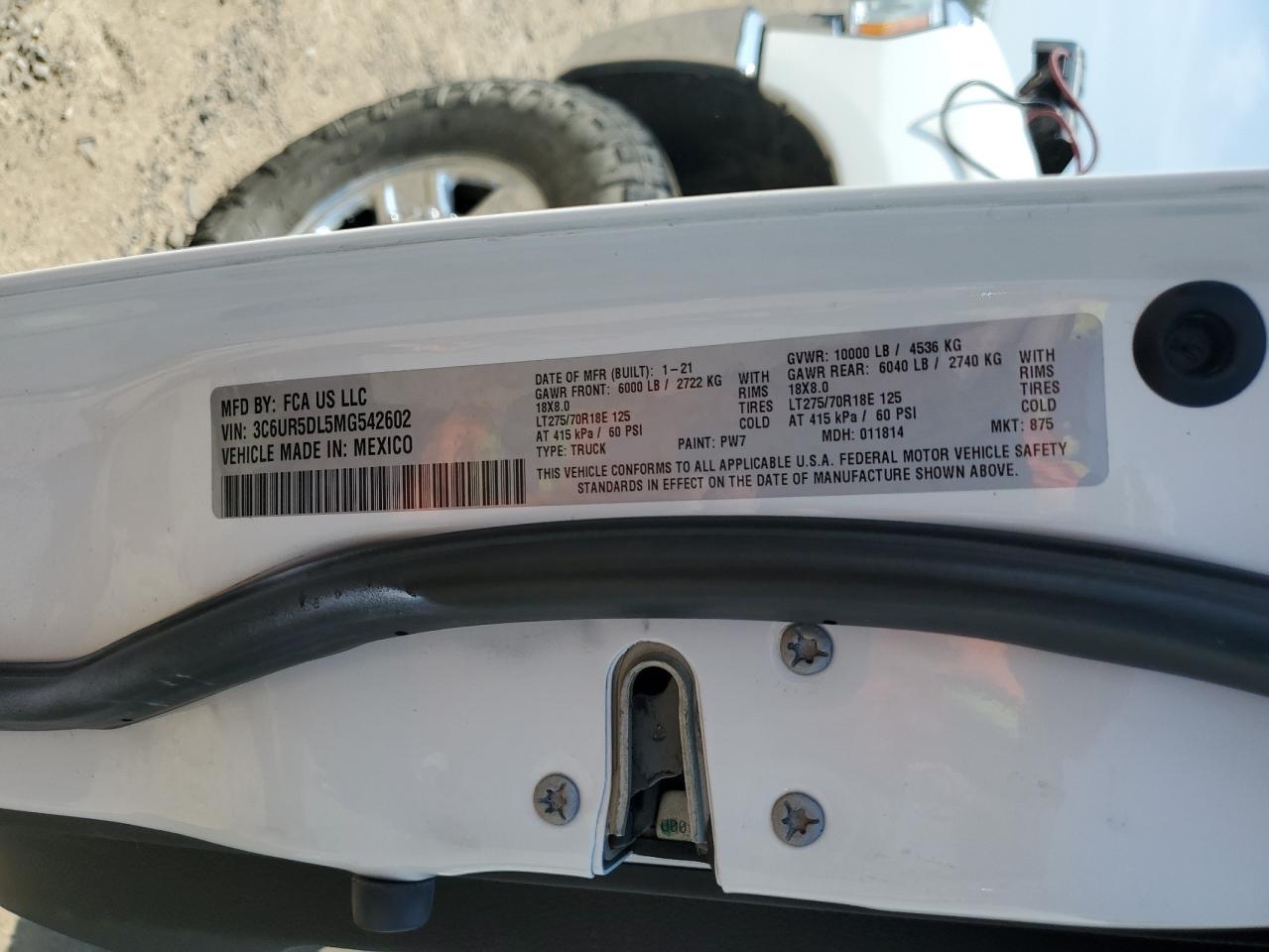 2021 Ram 2500 Big Horn VIN: 3C6UR5DL5MG542602 Lot: 81313585