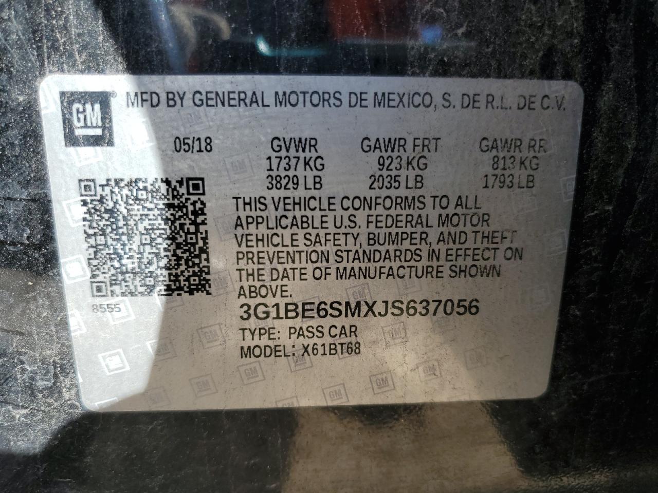 2018 Chevrolet Cruze Lt VIN: 3G1BE6SMXJS637056 Lot: 83904695