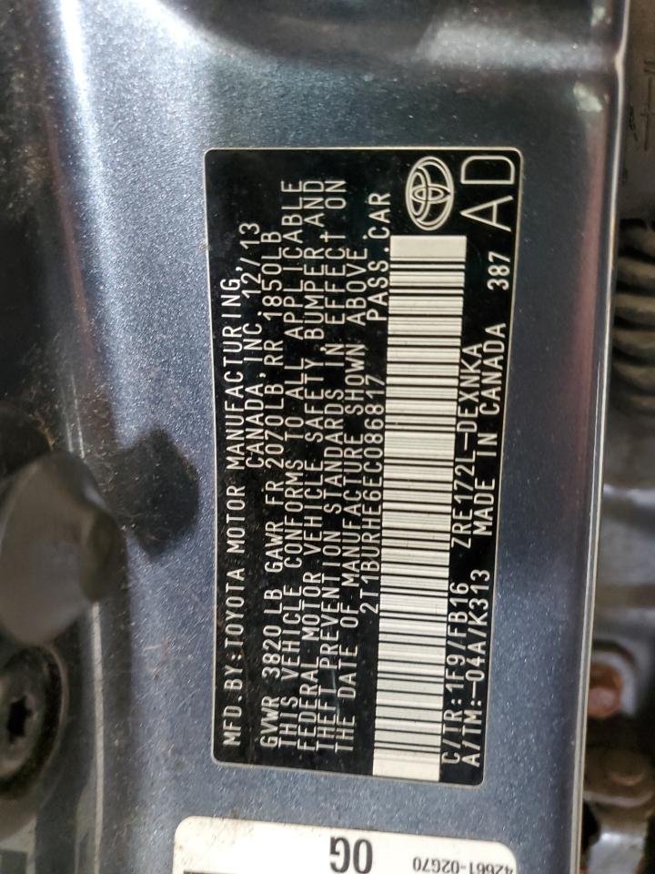 2014 Toyota Corolla L VIN: 2T1BURHE6EC086817 Lot: 81214365