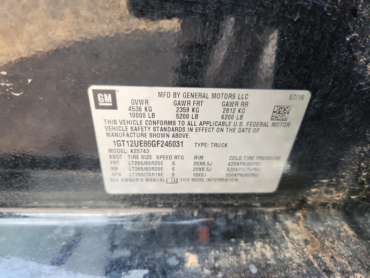 2016 GMC Sierra K2500 Denali VIN: 1GT12UE86GF246031 Lot: 81048665