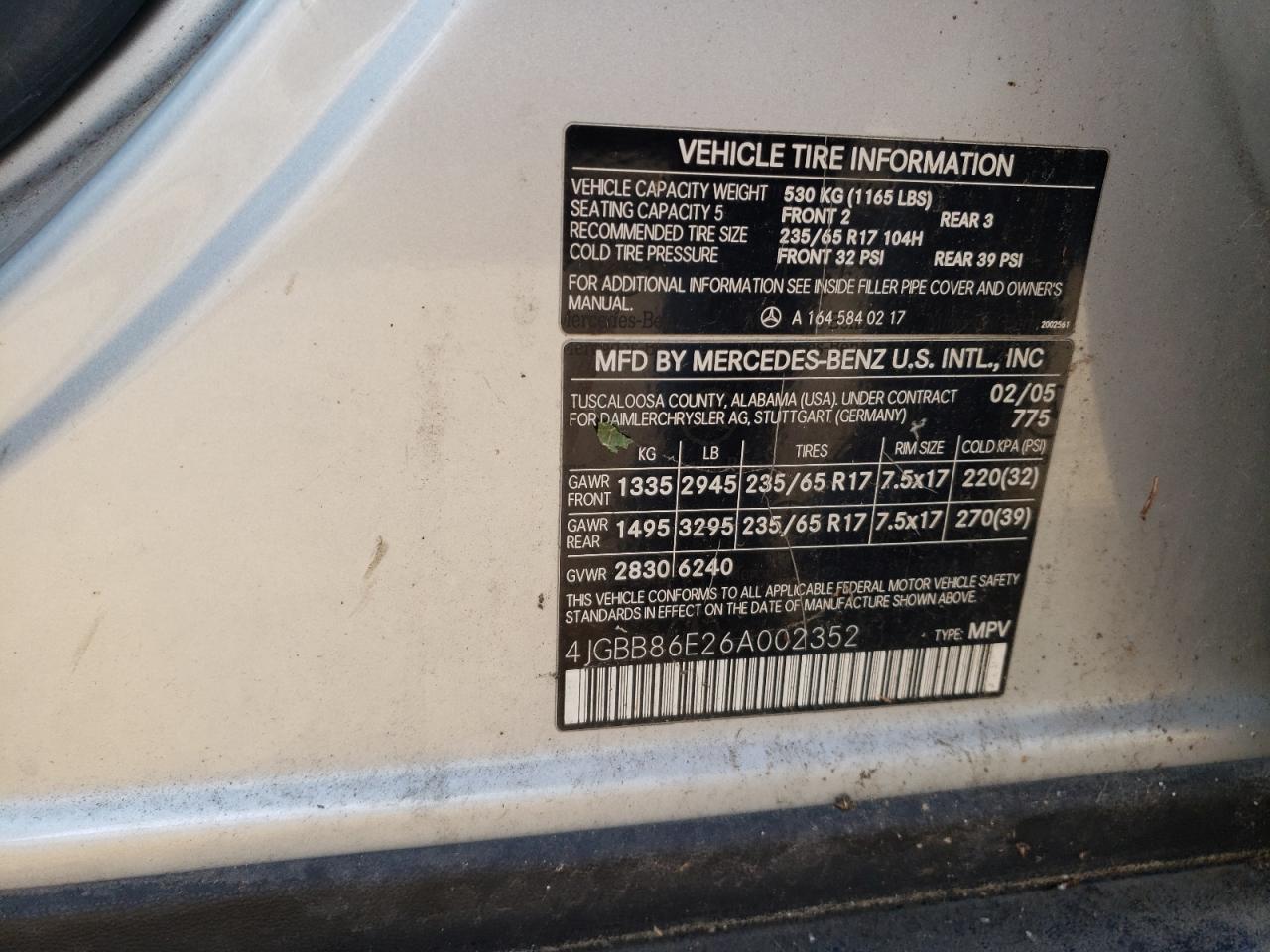 2006 Mercedes-Benz Ml 350 VIN: 4JGBB86E26A002352 Lot: 80183235