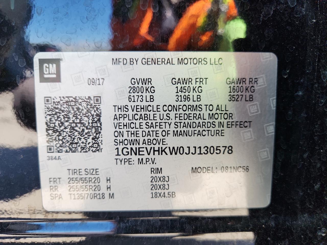 2018 Chevrolet Traverse Lt VIN: 1GNEVHKW0JJ130578 Lot: 82149655