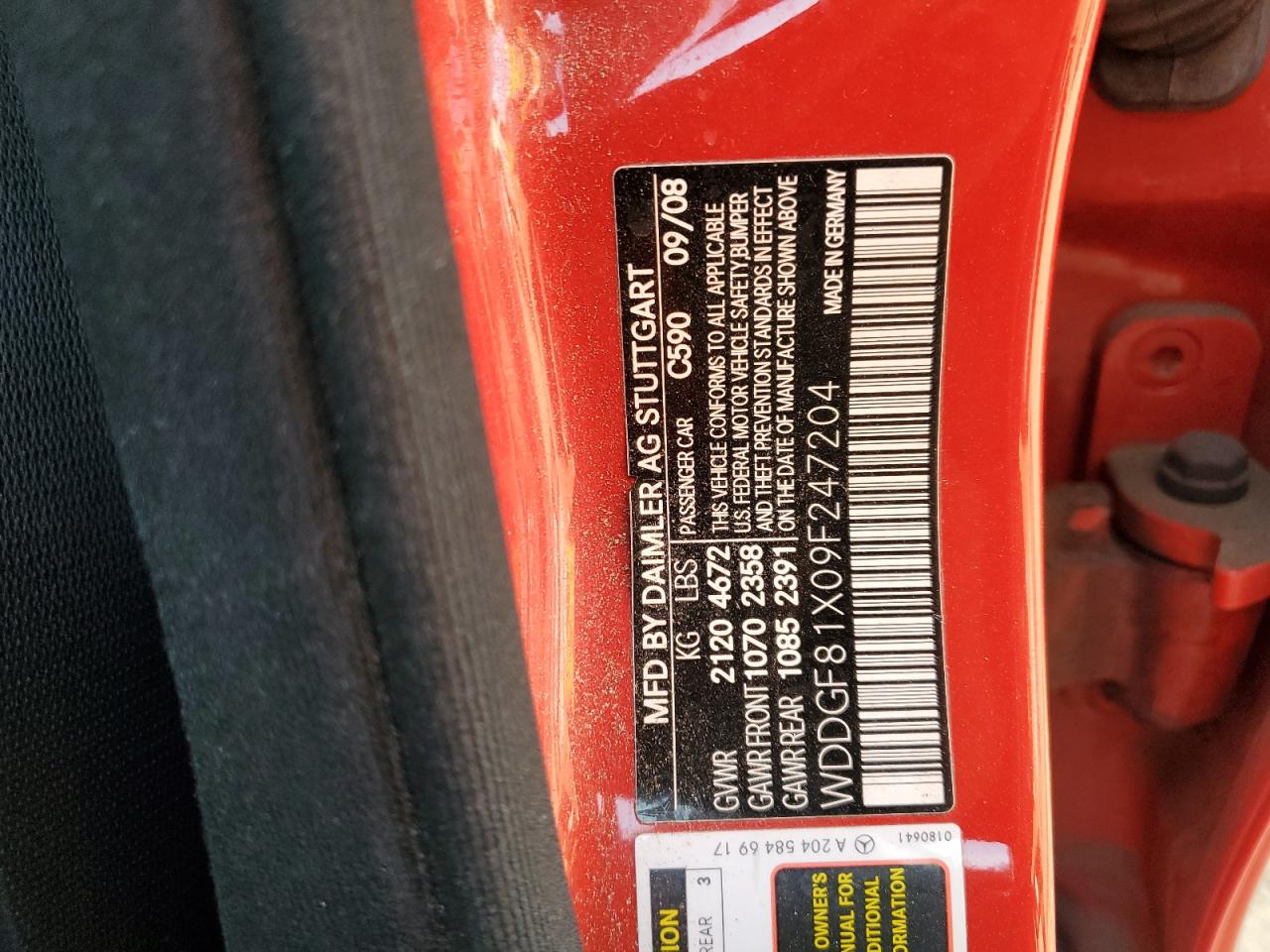 2009 Mercedes-Benz C 300 4Matic VIN: WDDGF81X09F247204 Lot: 81217895