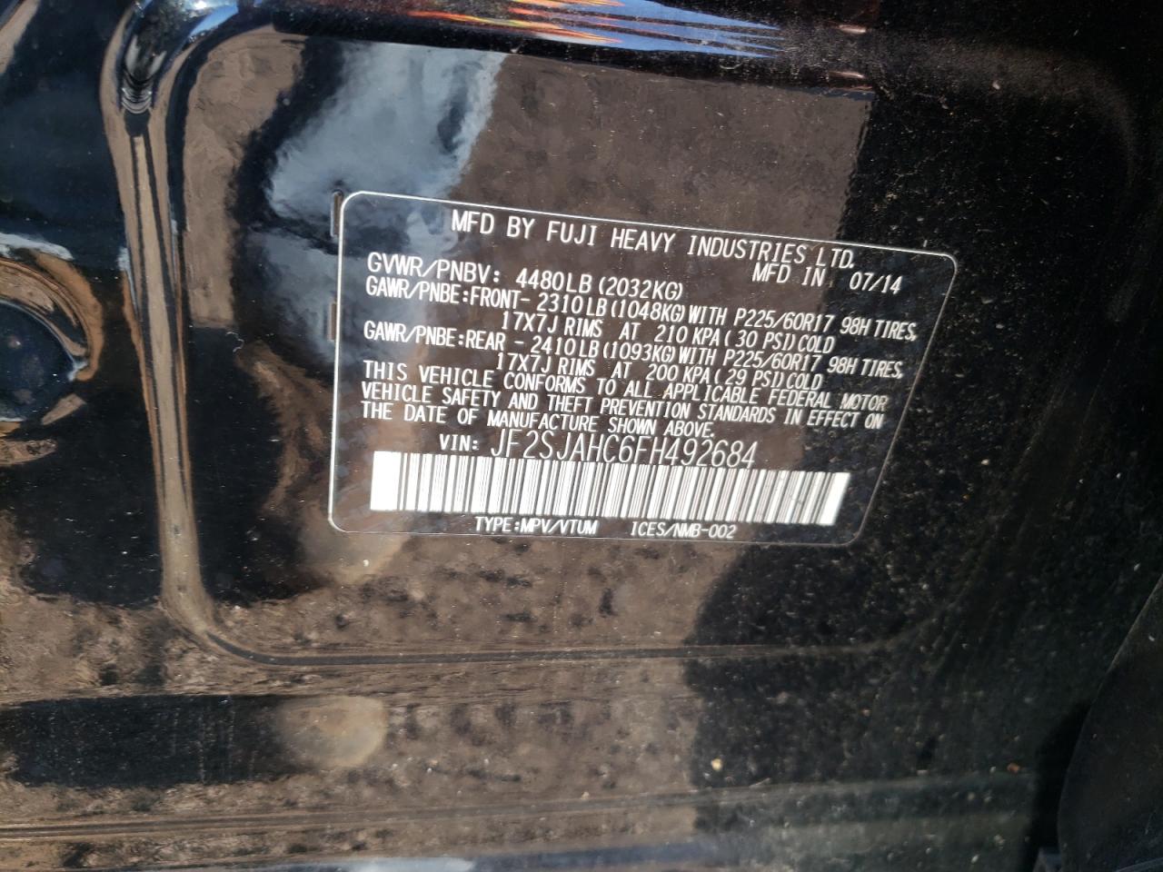 2015 Subaru Forester 2.5I Limited VIN: JF2SJAHC6FH492684 Lot: 71879065