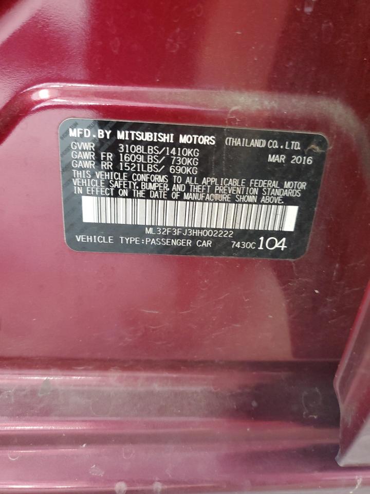 2017 Mitsubishi Mirage G4 Es VIN: ML32F3FJ3HH002222 Lot: 71597405