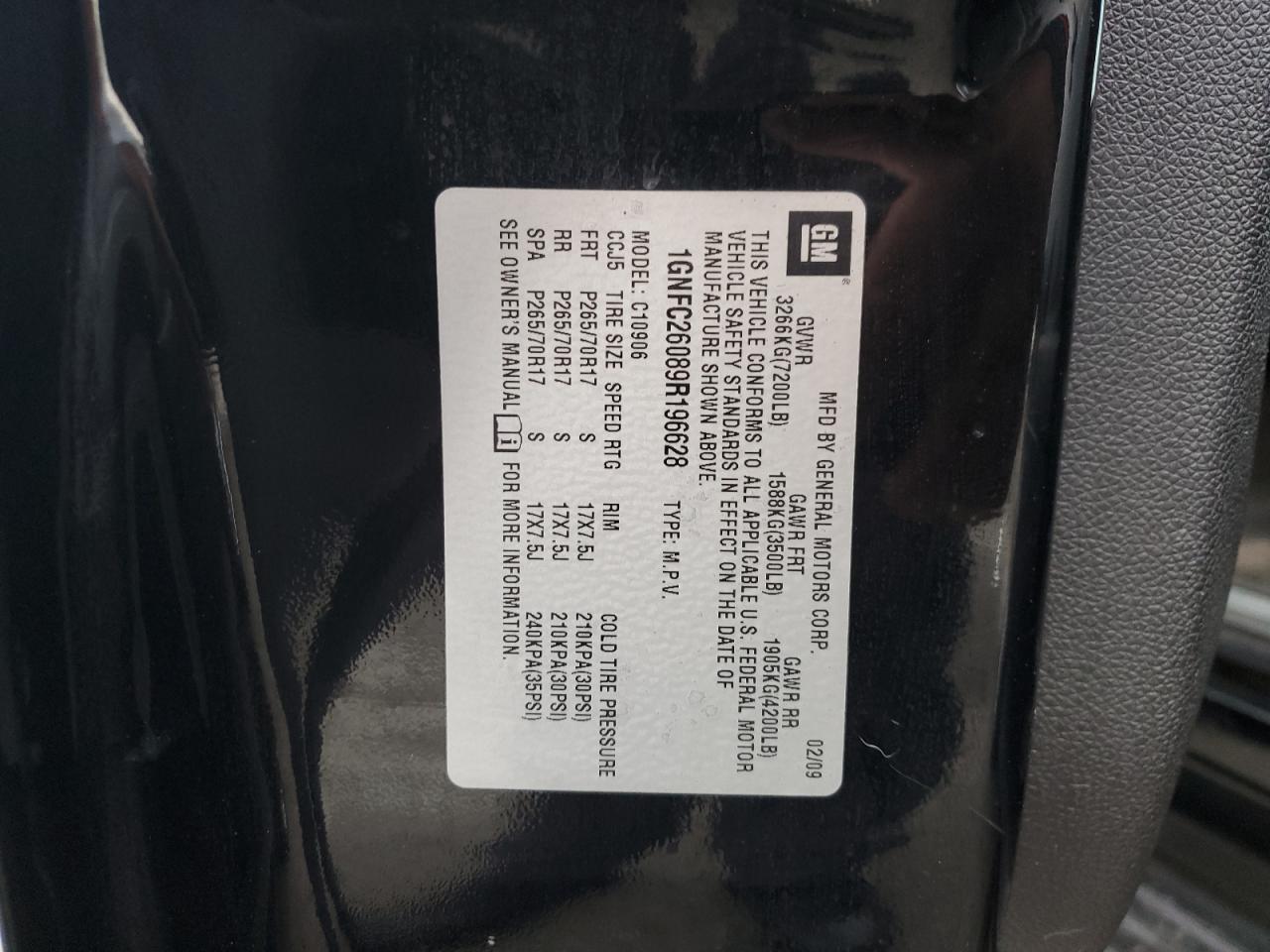 2009 Chevrolet Suburban C1500 Lt VIN: 1GNFC26089R196628 Lot: 80308515