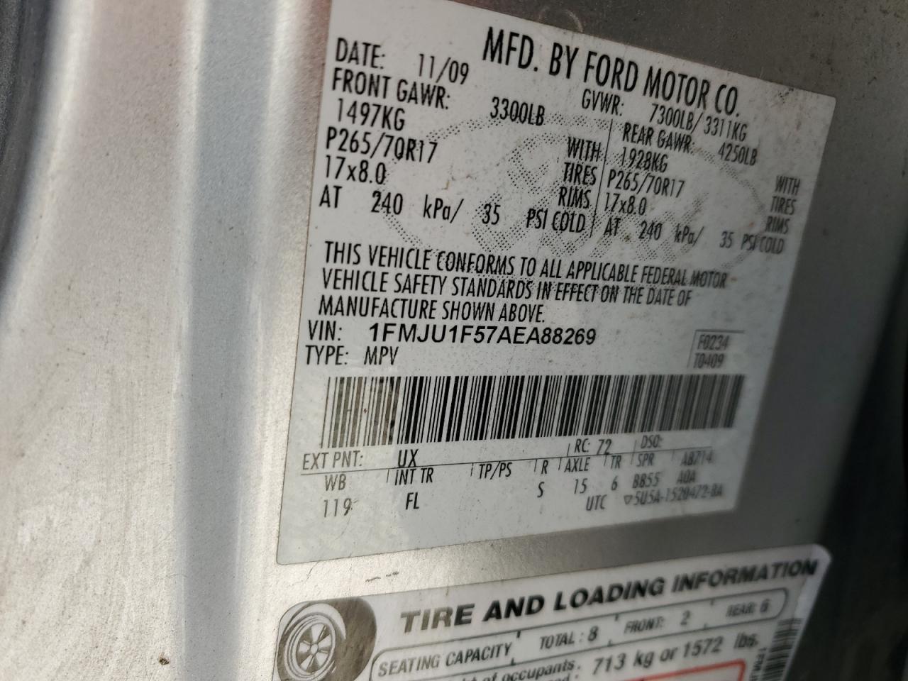 2010 Ford Expedition Xlt VIN: 1FMJU1F57AEA88269 Lot: 80178725