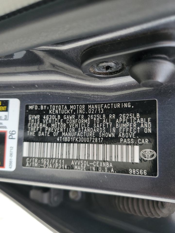 2013 Toyota Camry Hybrid VIN: 4T1BD1FK3DU072817 Lot: 81974065