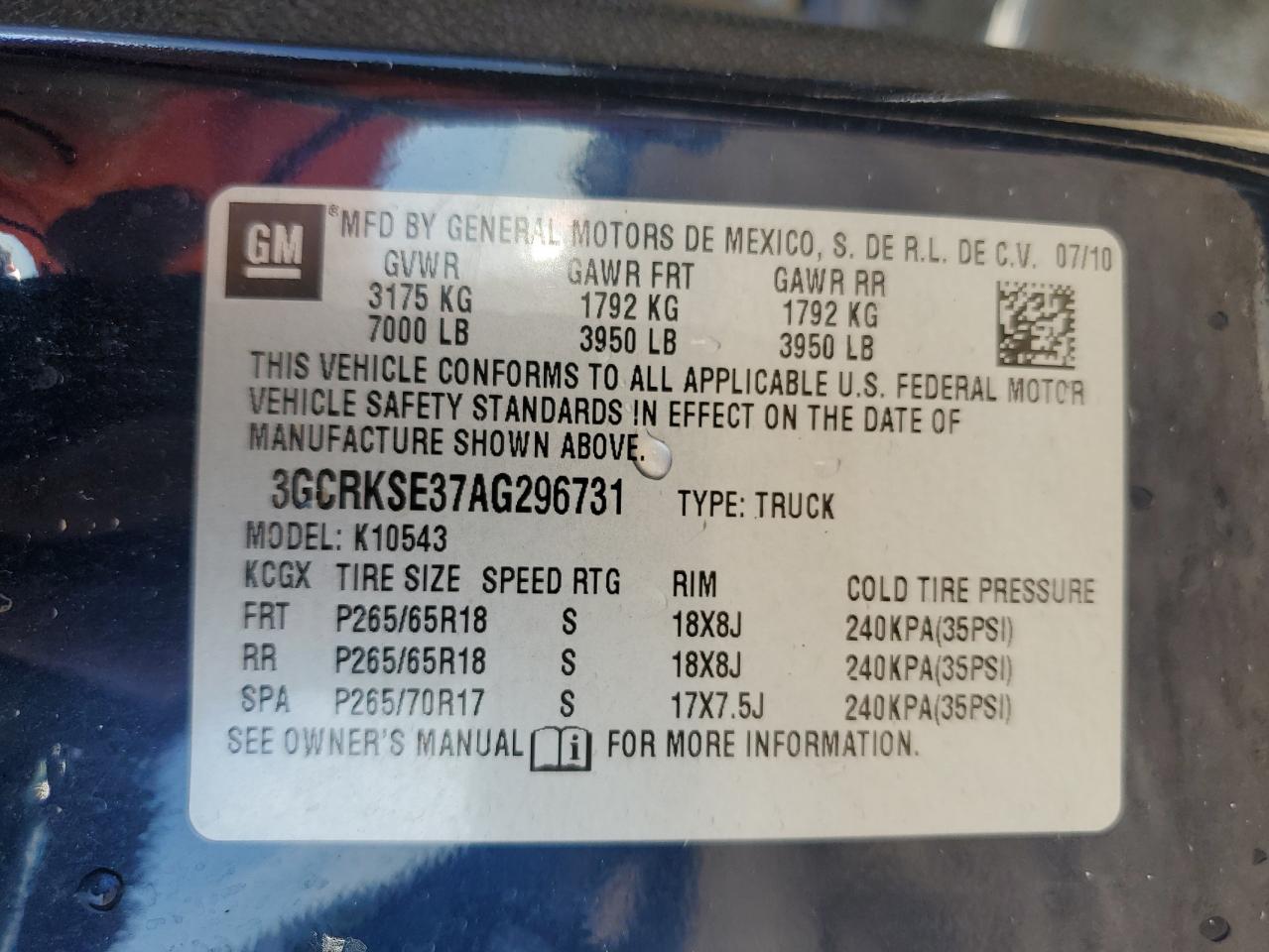 2010 Chevrolet Silverado K1500 Lt VIN: 3GCRKSE37AG296731 Lot: 80344165