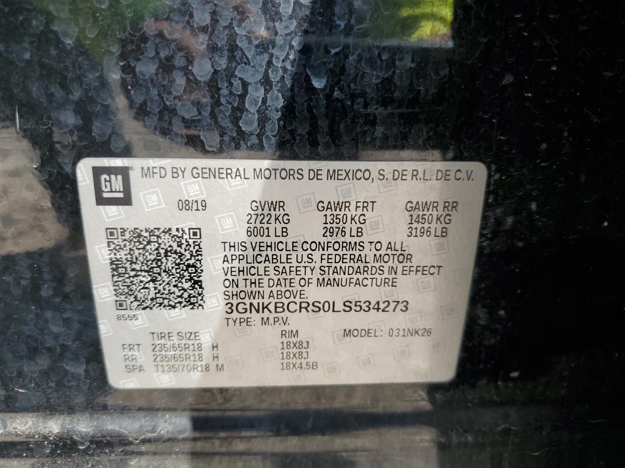 2020 Chevrolet Blazer 2Lt VIN: 3GNKBCRS0LS534273 Lot: 80173645