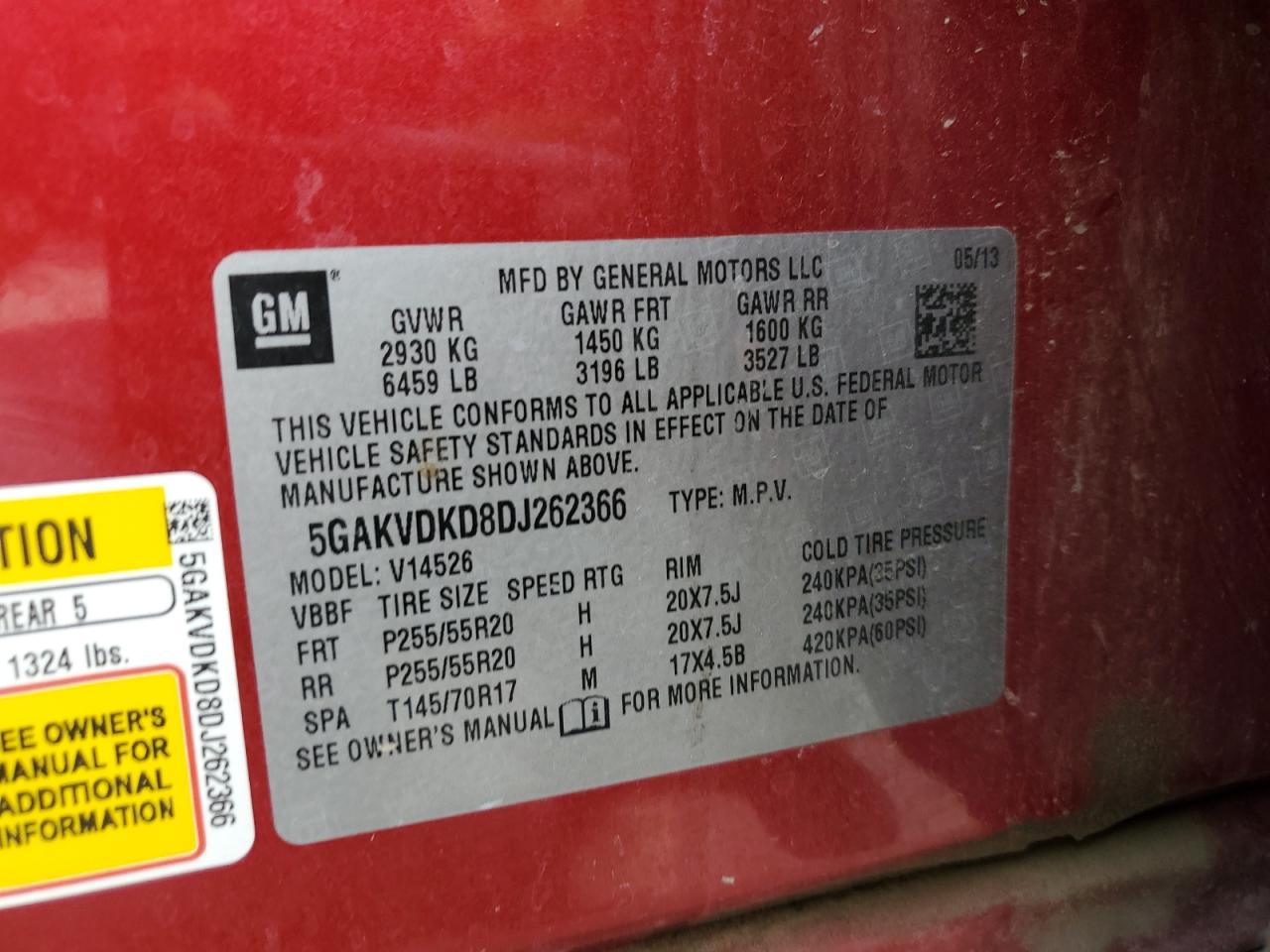 2013 Buick Enclave VIN: 5GAKVDKD8DJ262366 Lot: 80008665