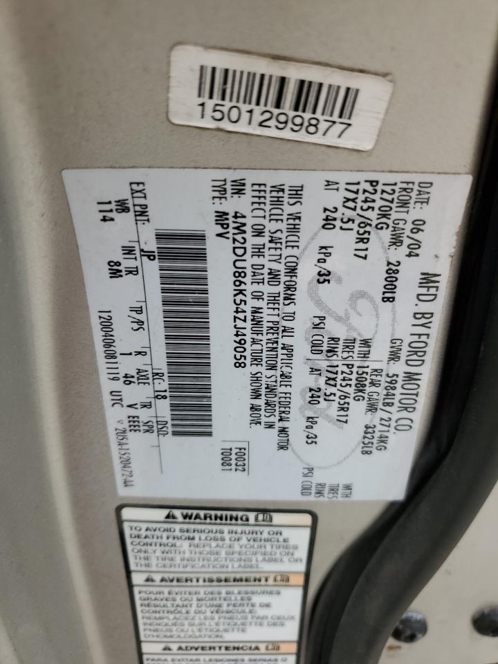 2004 Mercury Mountaineer VIN: 4M2DU86K54ZJ49058 Lot: 83987795