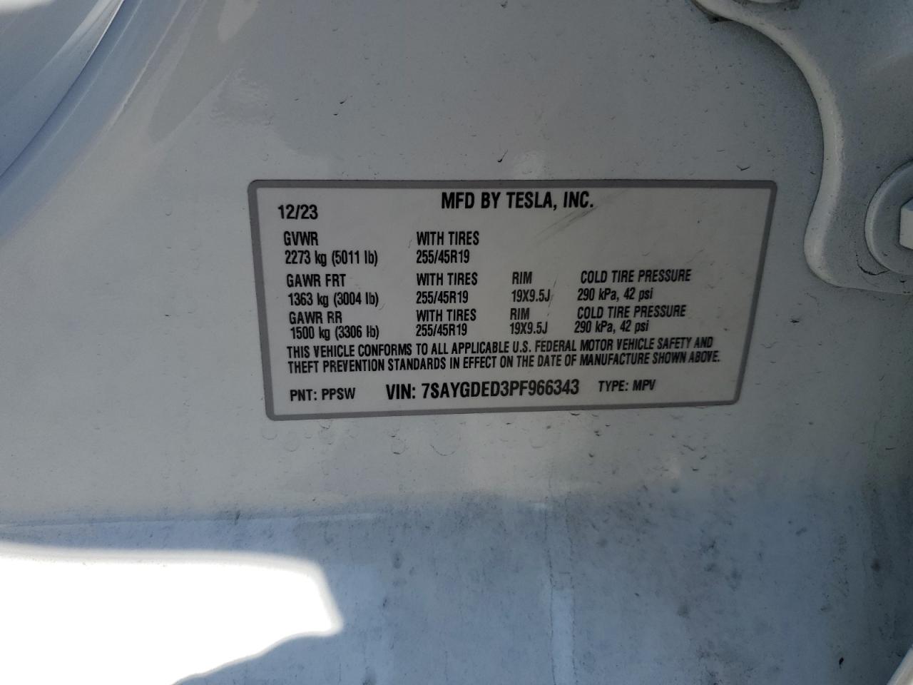 2023 Tesla Model Y VIN: 7SAYGDED3PF966343 Lot: 71422255