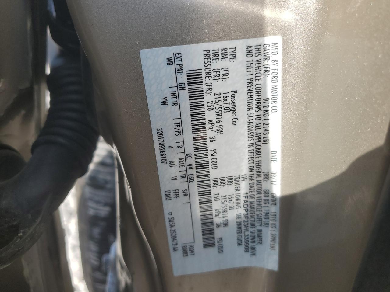 2017 Ford Focus Se VIN: 1FADP3F23HL339908 Lot: 80843185