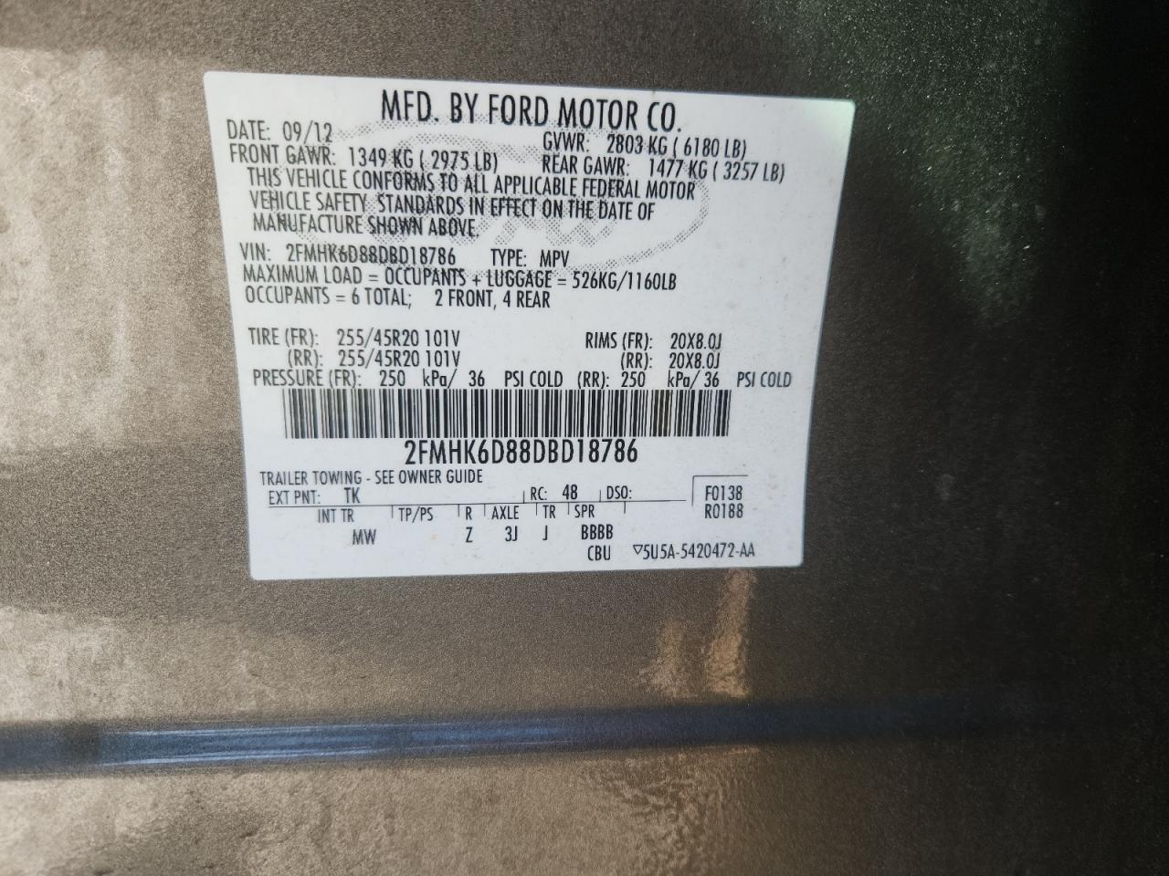 2013 Ford Flex Limited VIN: 2FMHK6D88DBD18786 Lot: 80807595