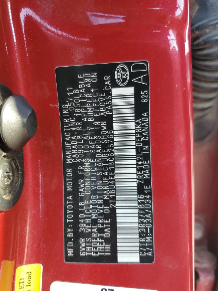 2011 Toyota Corolla Base VIN: 2T1BU4EE1BC625766 Lot: 70565885