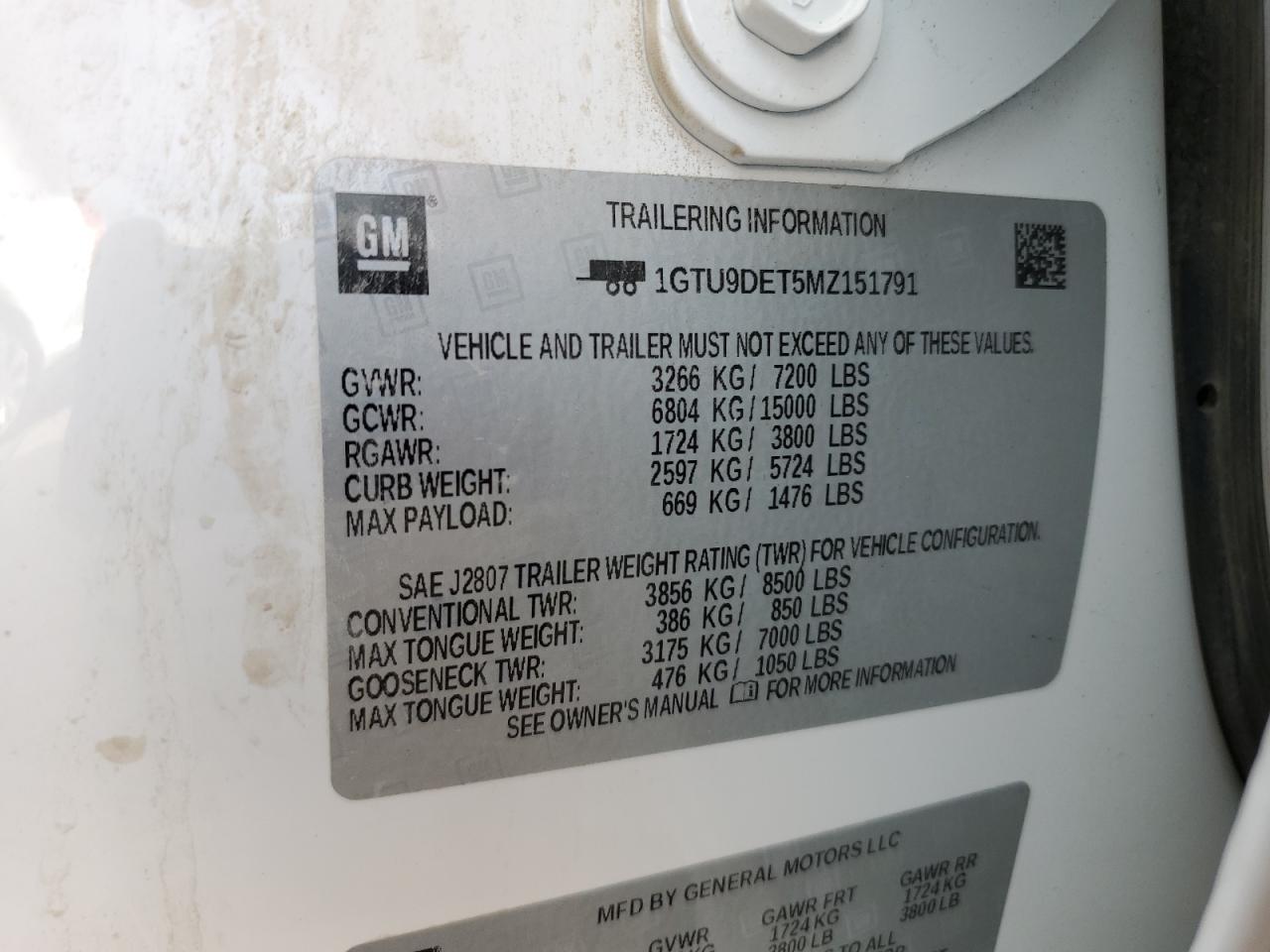 2021 GMC Sierra K1500 Slt VIN: 1GTU9DET5MZ151791 Lot: 70851975