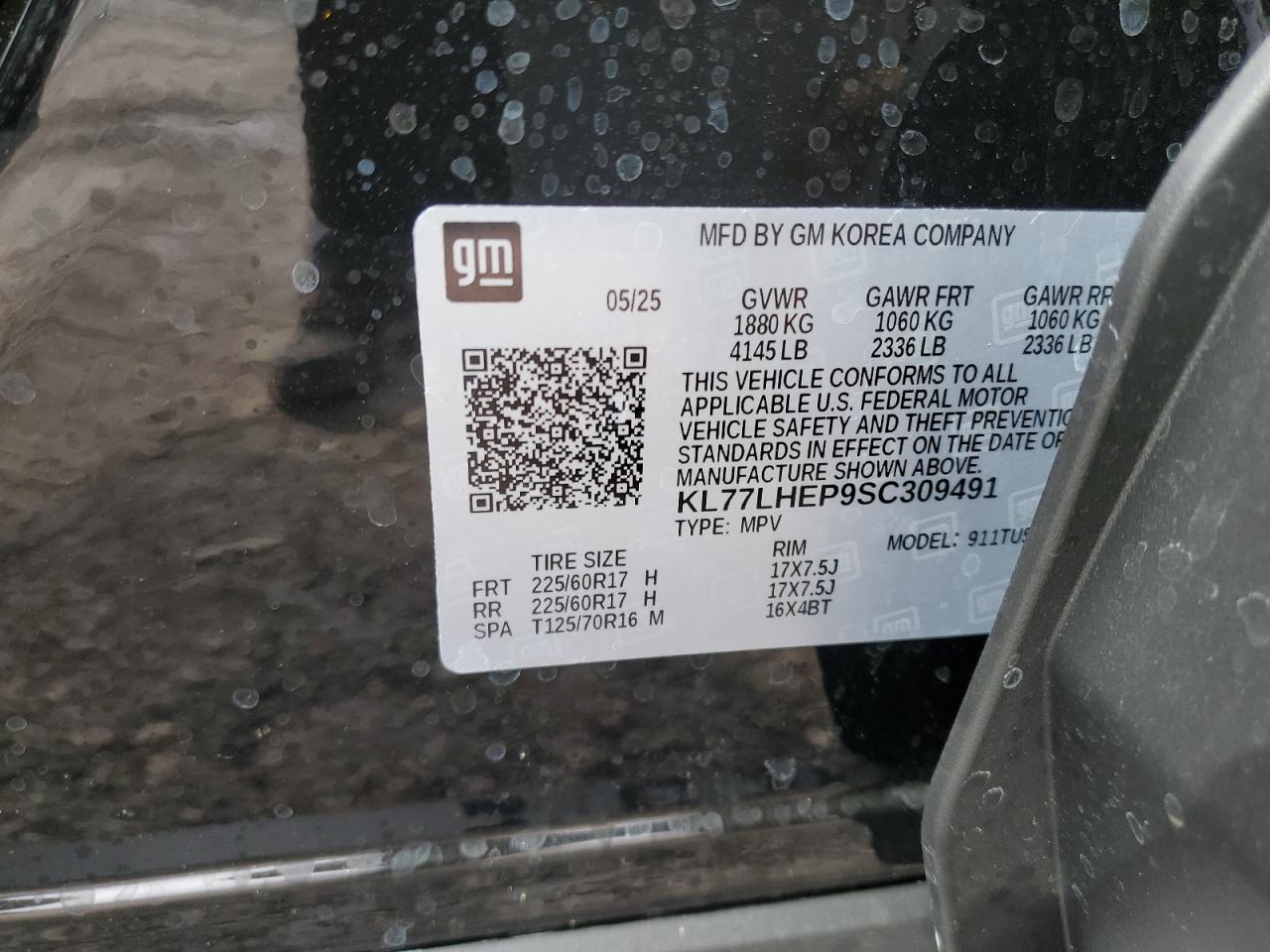 2025 Chevrolet Trax 1Lt VIN: KL77LHEP9SC309491 Lot: 83954545