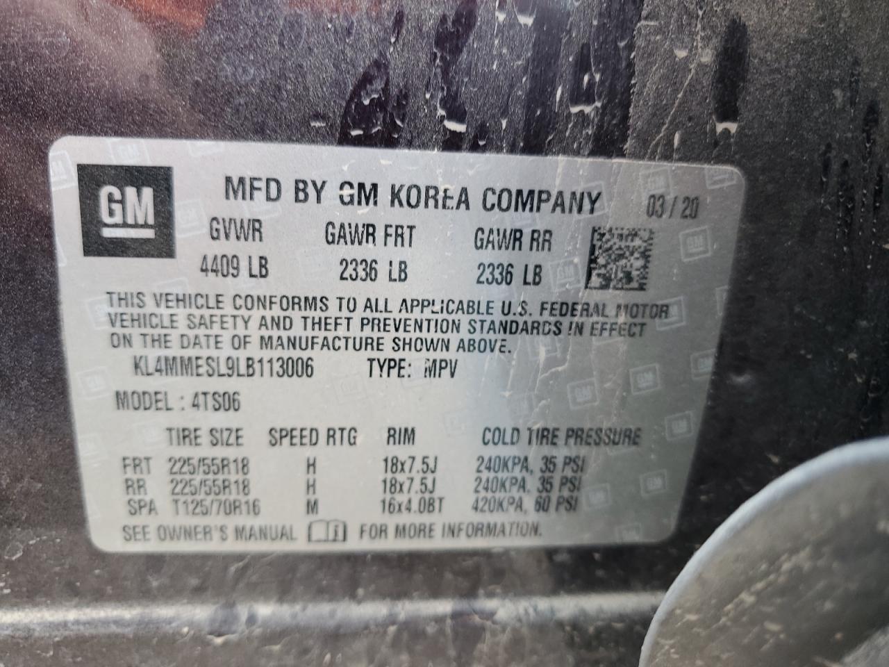 2020 Buick Encore Gx Select VIN: KL4MMESL9LB113006 Lot: 84035265