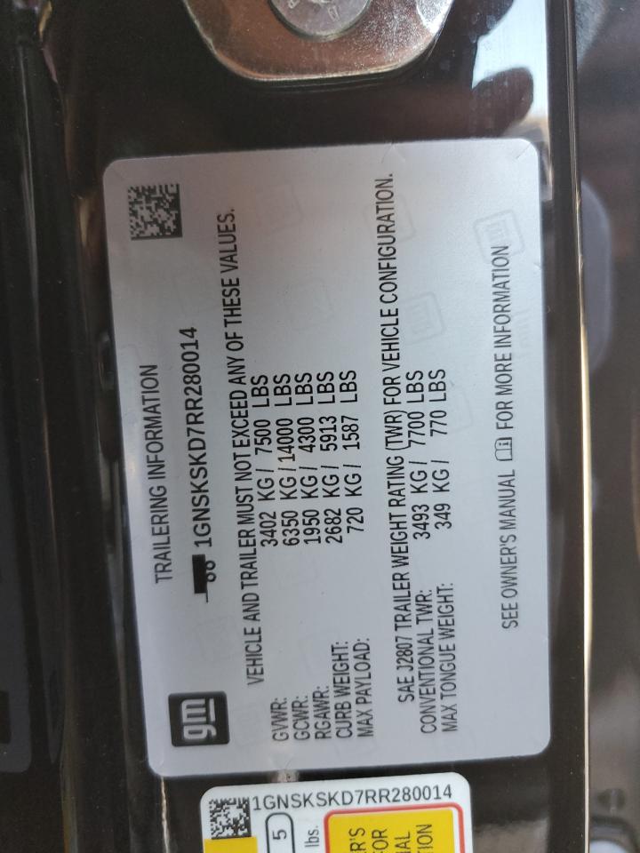 2024 Chevrolet Tahoe K1500 Premier VIN: 1GNSKSKD7RR280014 Lot: 81058395