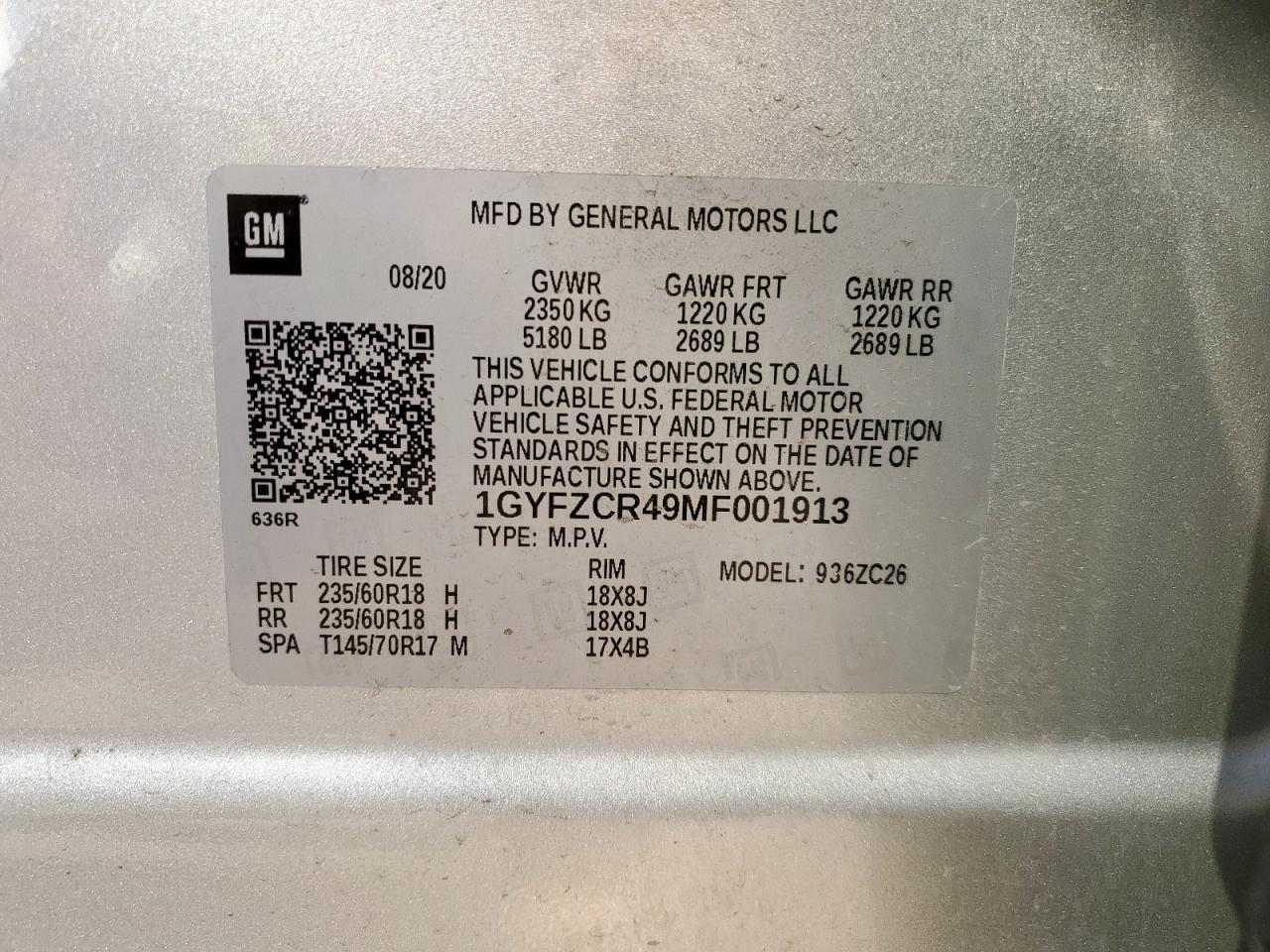 2021 Cadillac Xt4 Premium Luxury VIN: 1GYFZCR49MF001913 Lot: 70672885