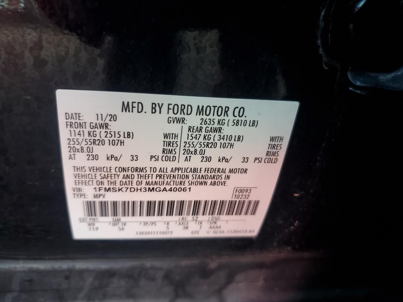 2021 Ford Explorer Xlt VIN: 1FMSK7DH3MGA40061 Lot: 82147255
